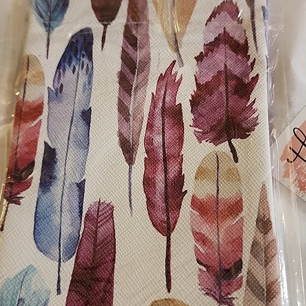 SOFT Sunglass EYEGLASS CASE EXTRA LARGE BOHO FEATHERS   PATTERN Tension Closure